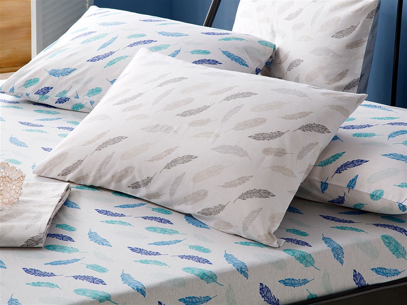 pene 52 Tel / 132 Numărul de fir Pentru o persoana 100x200 cm CELADON-BLUE