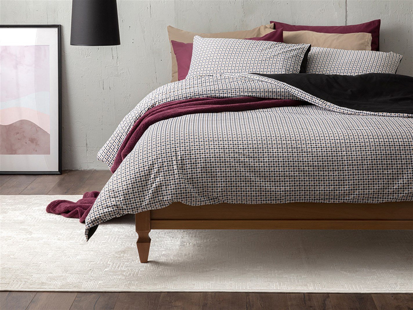 Pied de poule 52 Tel / 132 Numărul de fir Persoană dublă 200x220 cm Black-Beige