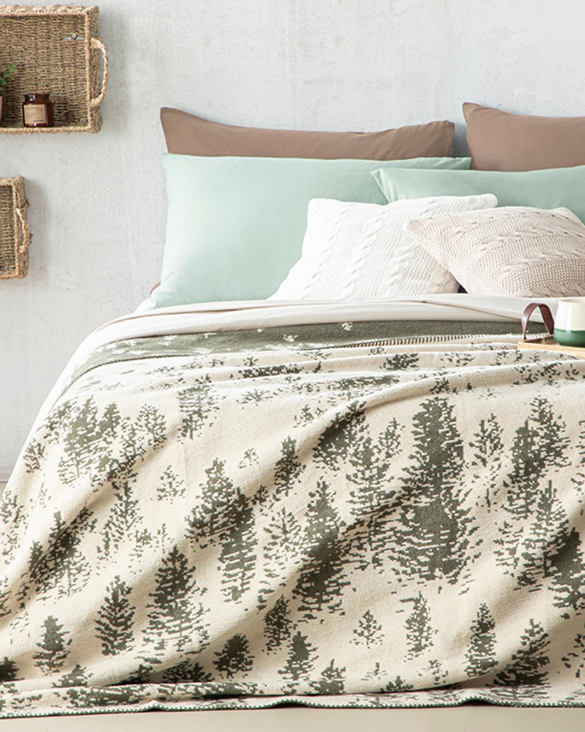 Pine Forest Cu Bumbac King Size Pătură 220x240 cm Verde