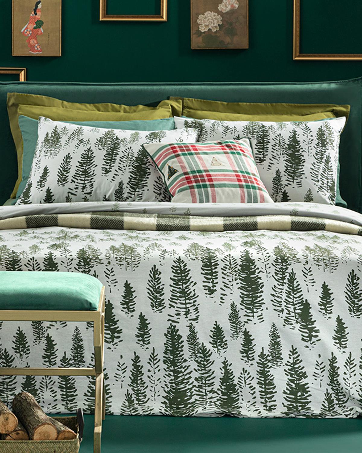 Pine Forest Set Lenjerie De Pat Single - Set Lenjerie De Pat Bumbac | English Home, 160 x 220 cm, Verde