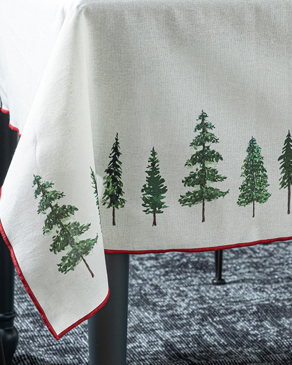 Pine Tree Forest Cotton Table Cloth 150x200 cm Cream