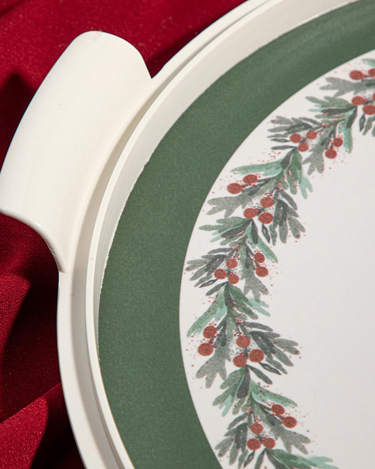 Pine Tree Forest Melamine Cake Bell Glass 31 cm Koyu Yeşil