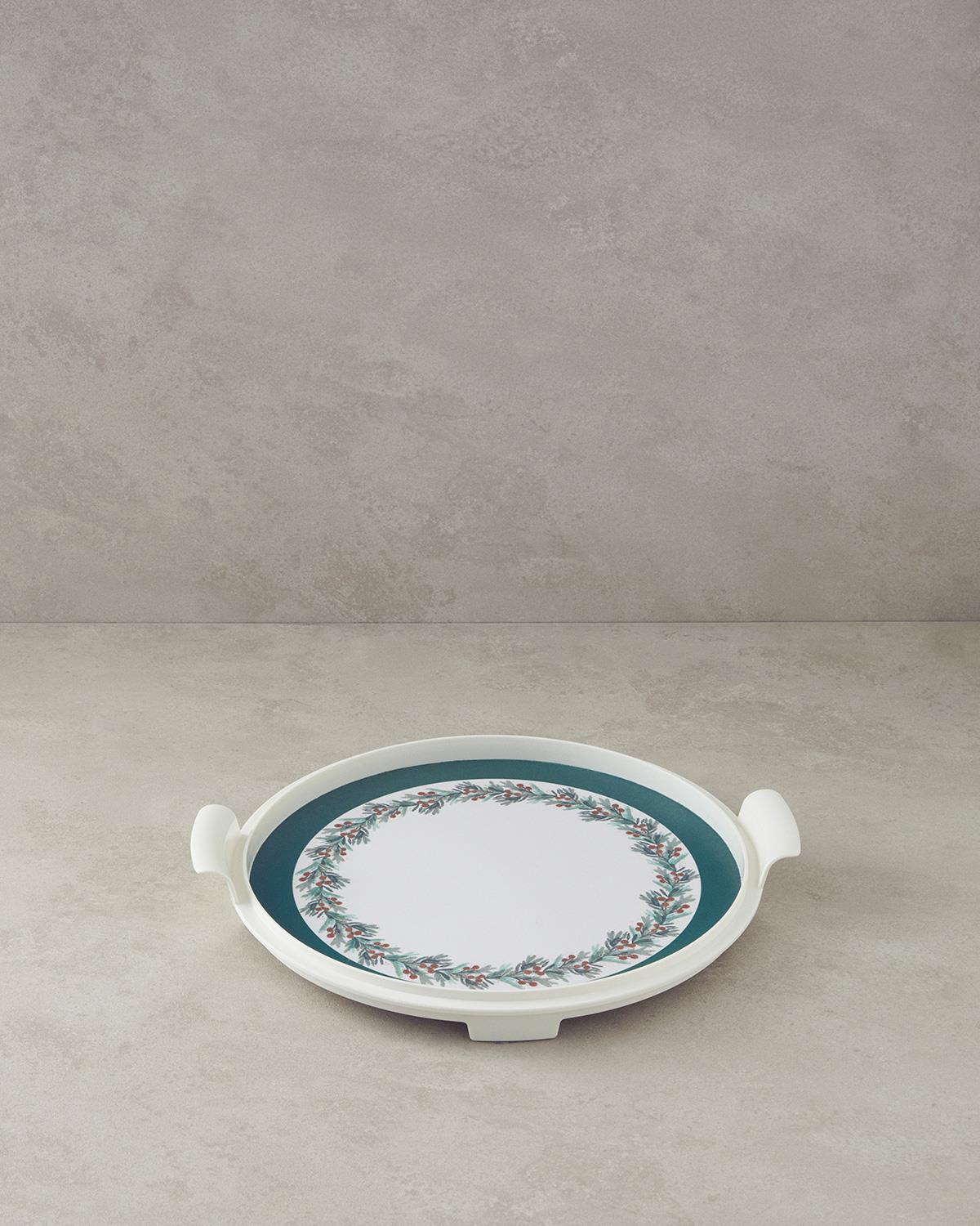 Pine Tree Forest Melamine Cake Bell Glass 31 cm Koyu Yeşil