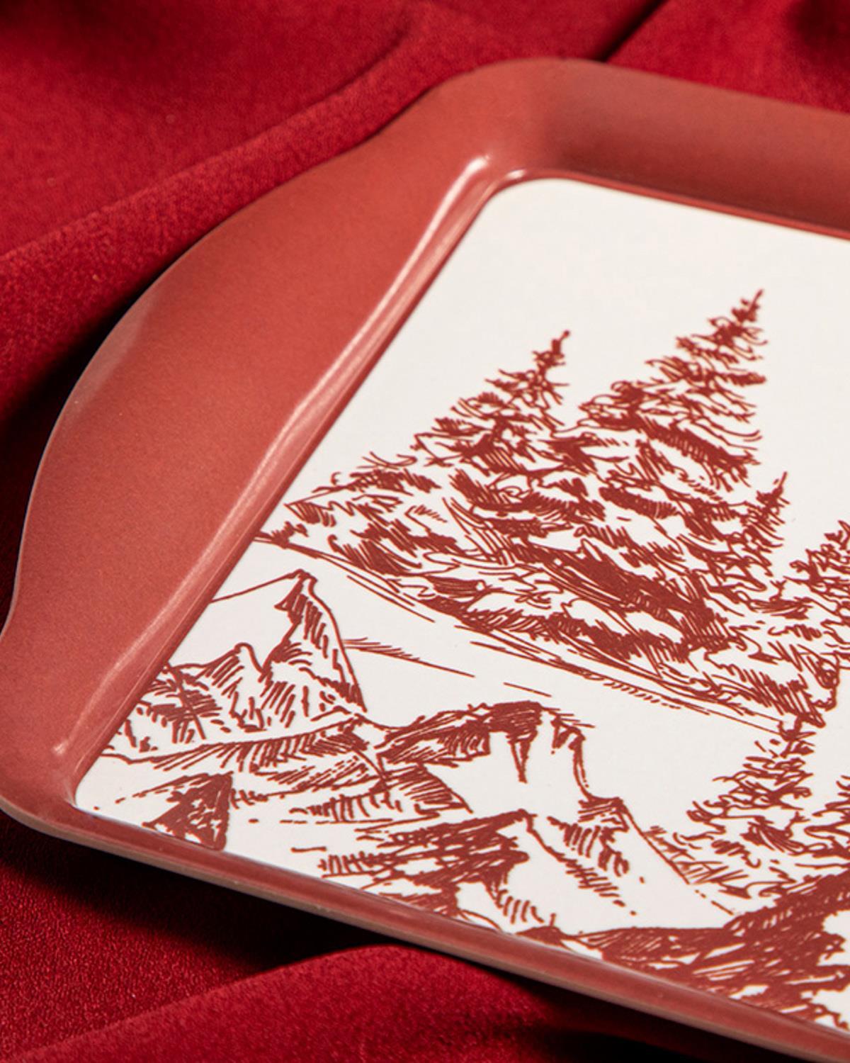 Pine Tree Forest Melamine Tray 37x18 cm Claret Red