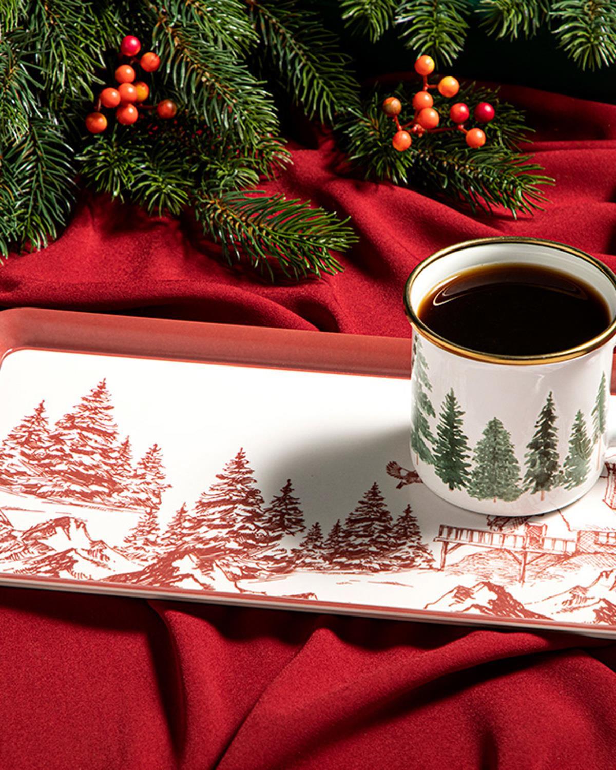 Pine Tree Forest Melamine Tray 37x18 cm Claret Red