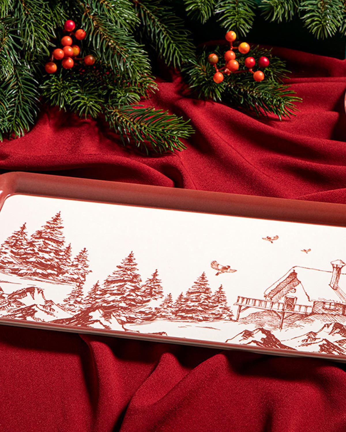 Pine Tree Forest Melamine Tray 37x18 cm Claret Red