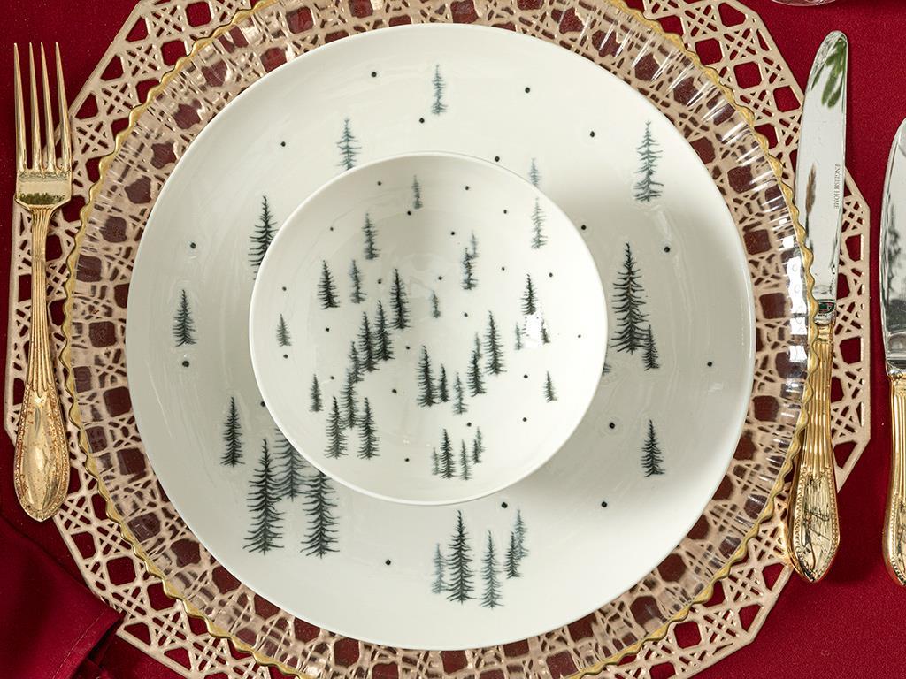 Pine Tree Forest bone porcelain Bowl 14 cm Koyu Yeşil