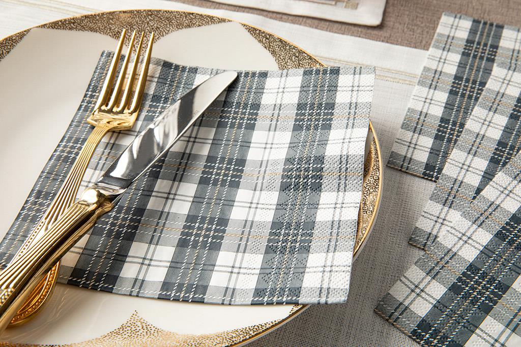 Plaid Paper 20 pcs Napkin 33x33 cm Gray