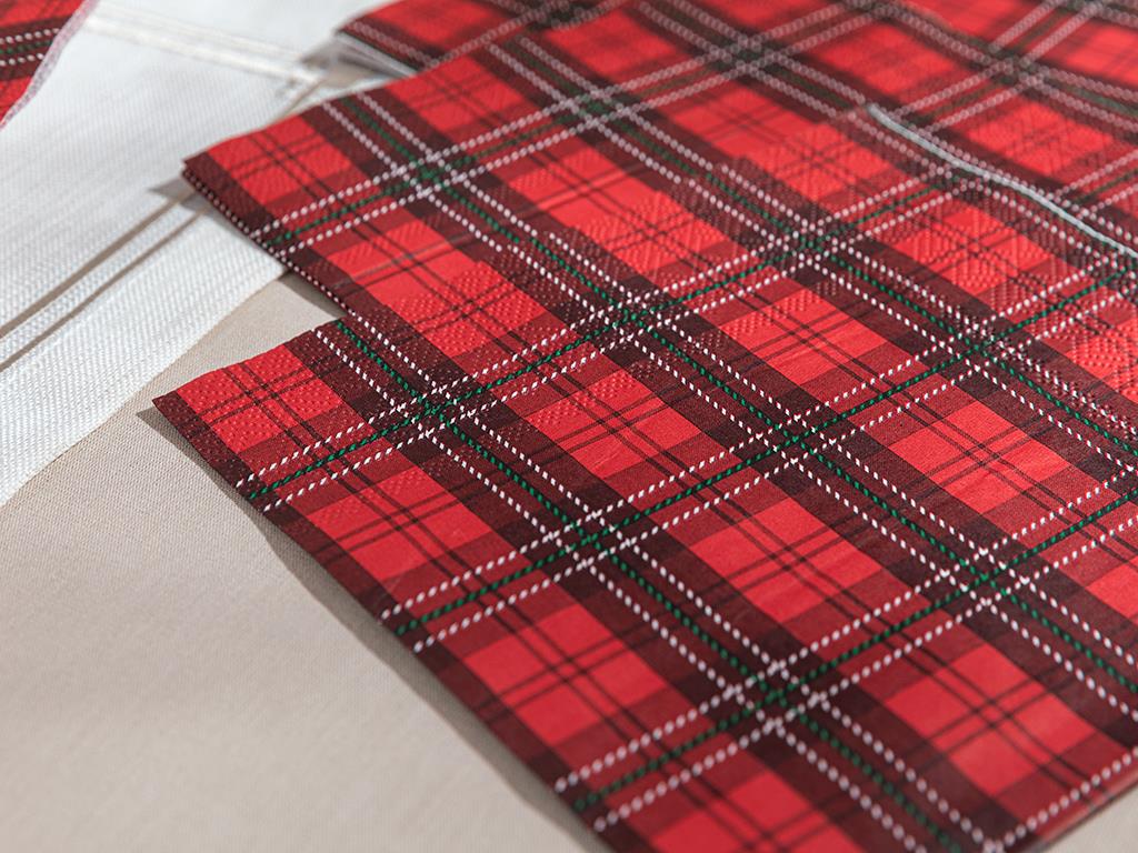 Plaid Paper 20 Set Tissue Napkin 33x33 cm Red