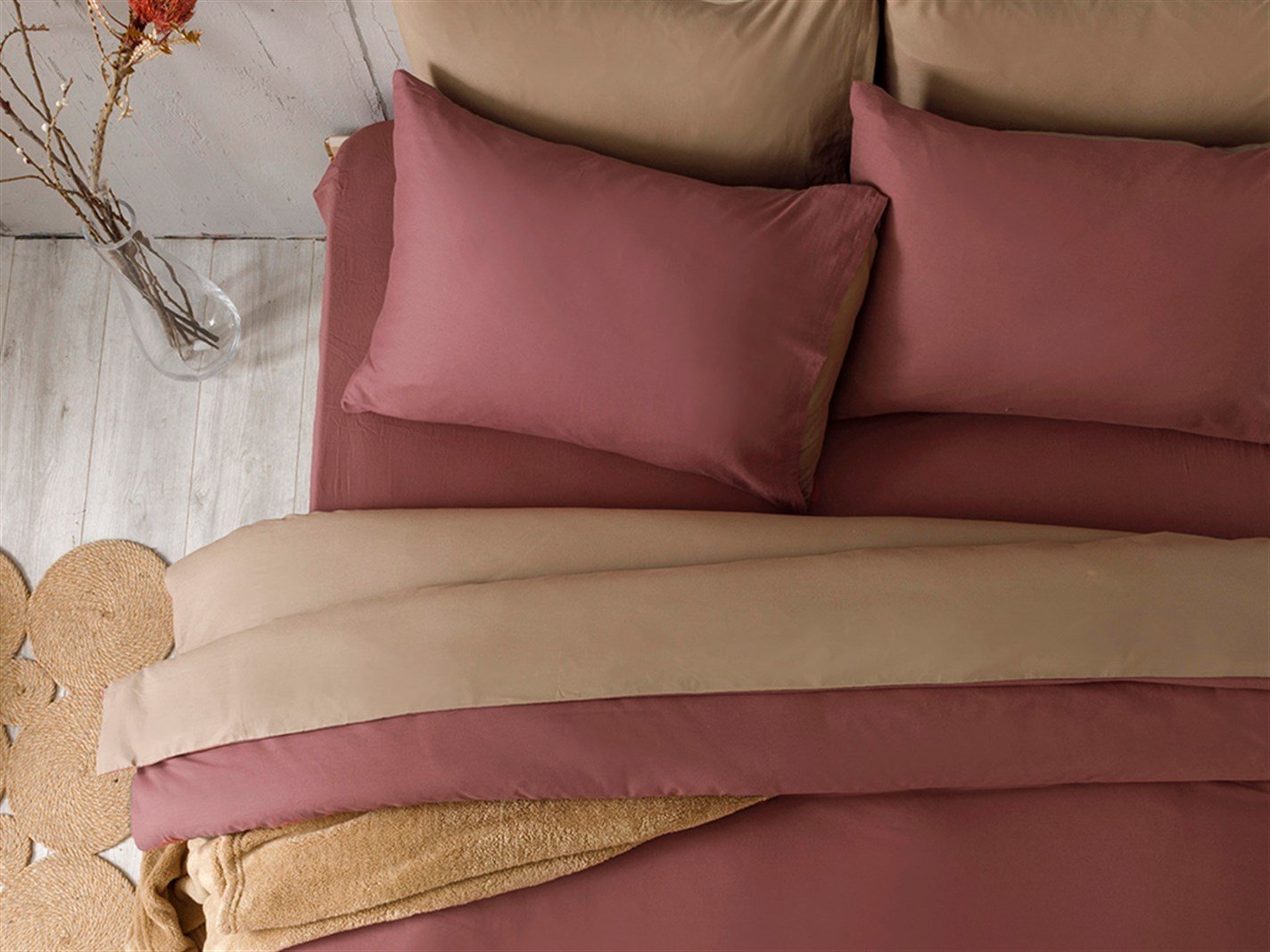 Plain 52 Tel / 132 Numărul de fir Meniu mare 240x220 cm Rose-Khaki