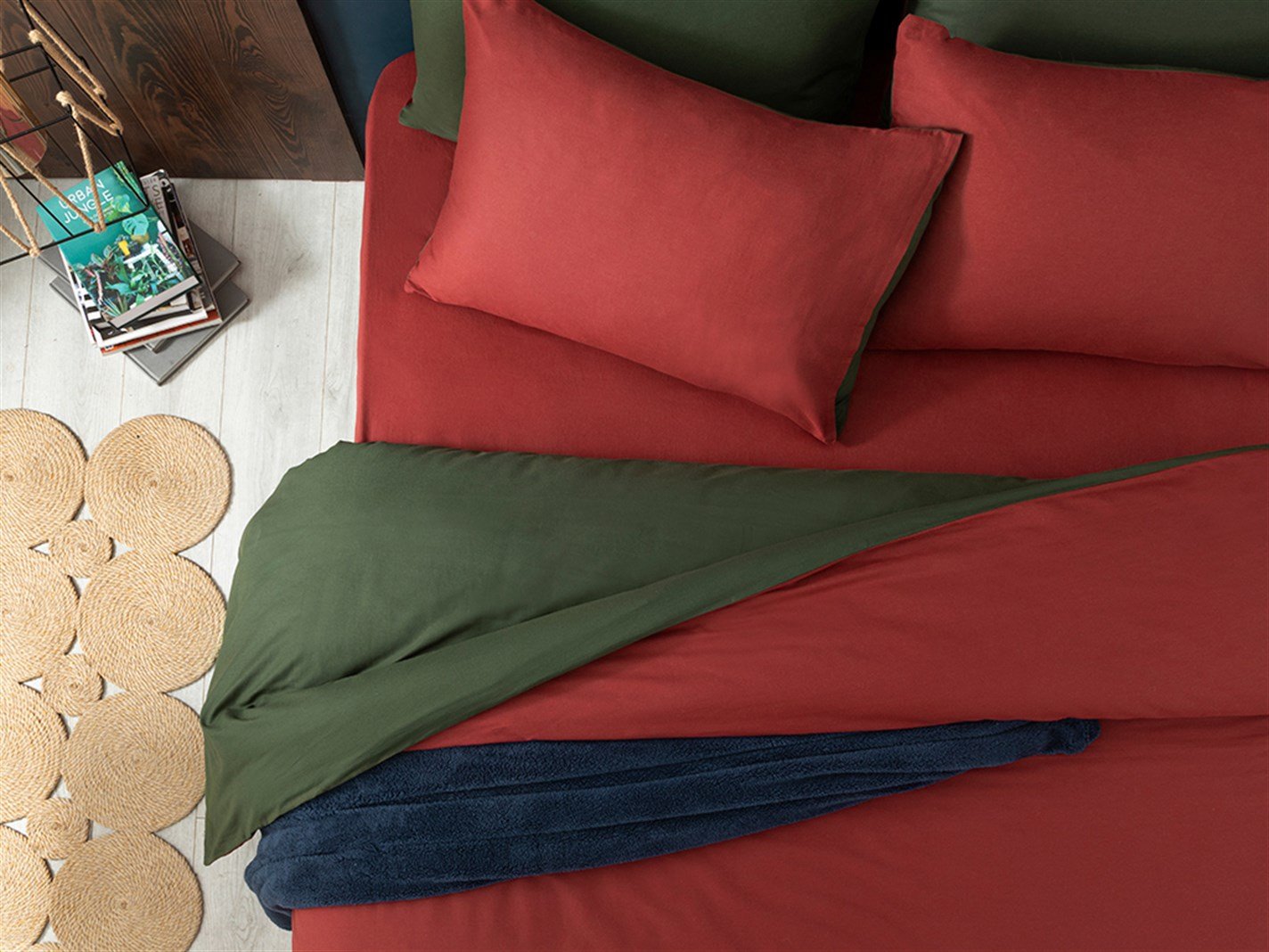 Plain 52 Tel / 132 Numărul de fir Persoană dublă 200x220 cm Claret roșu-verde