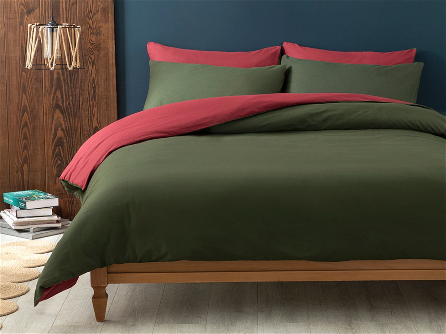Plain 52 Tel / 132 Numărul de fir Persoană dublă 200x220 cm Claret roșu-verde
