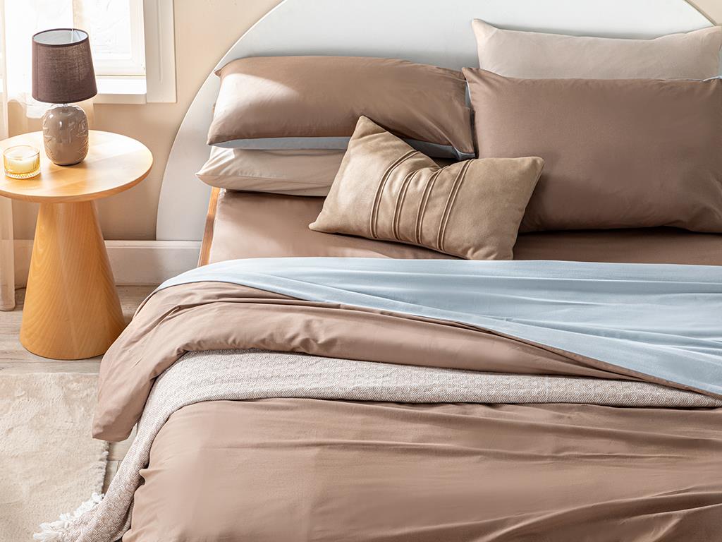Plain Bumbac Double Person  SET LENJERIE DE PAT 200x220 cm Coffee - Celadon