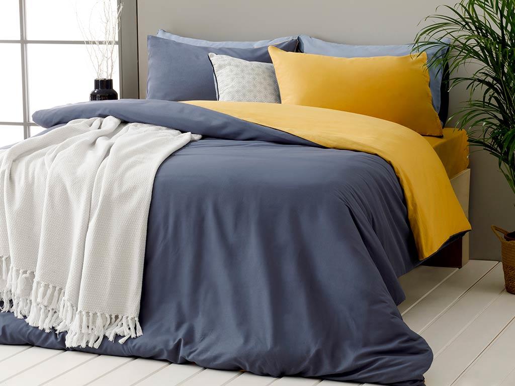 Plain Bumbac For One Person  SET LENJERIE DE PAT 160x220 cm Yellow-NavyBlue