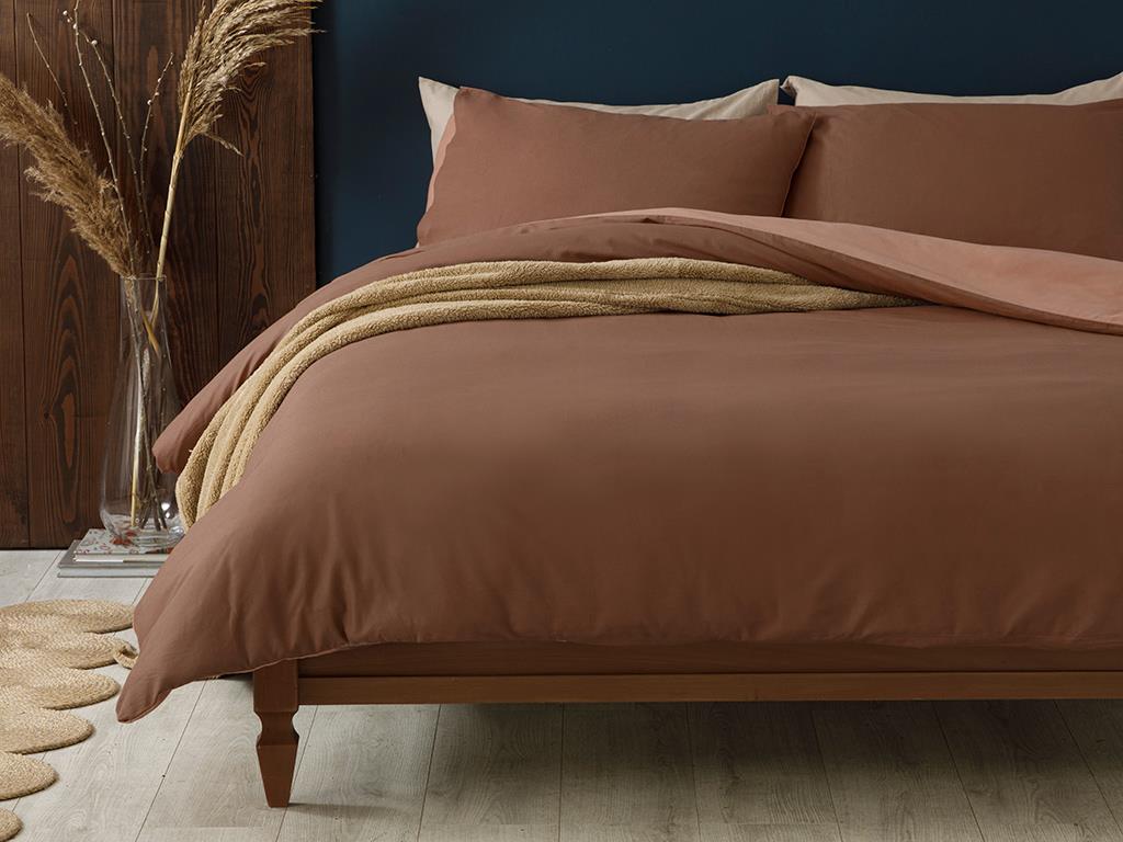 Plain Bumbac  King Size  SET LENJERIE DE PAT 240x220 cm Brown-Nude
