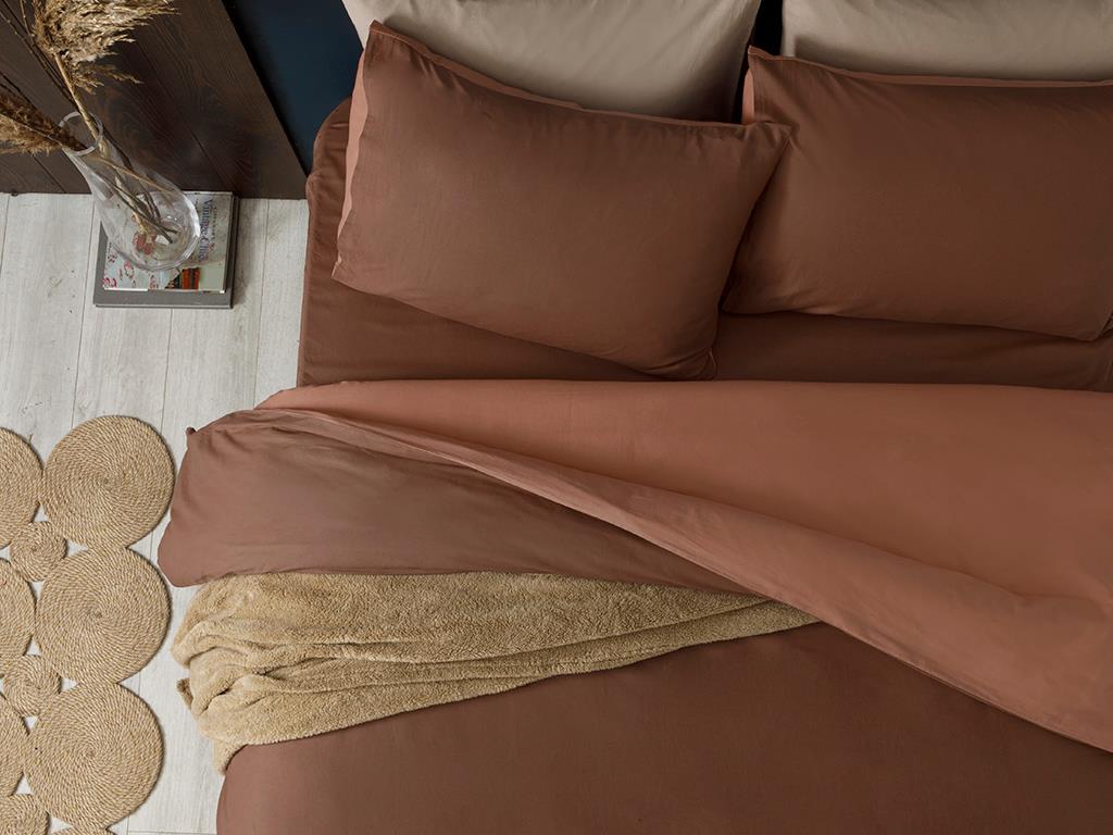 Plain Bumbac  King Size  SET LENJERIE DE PAT 240x220 cm Brown-Nude