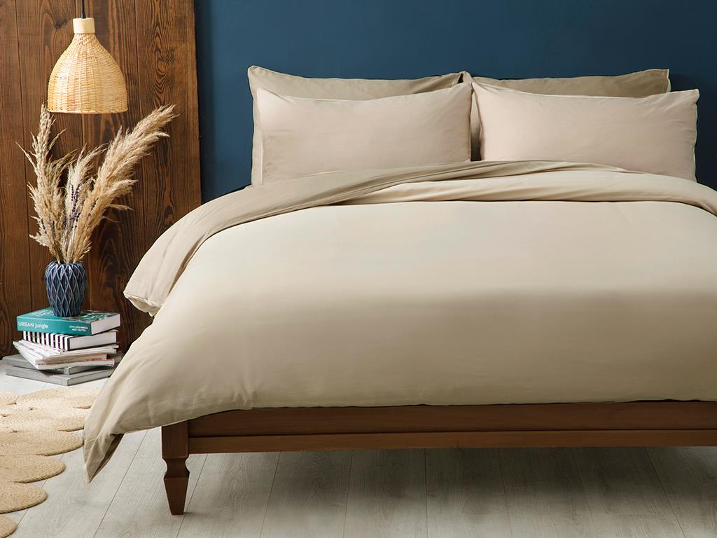 Plain Bumbac Pentru O Persoana Set Lenjerıe De Pat 160*220 Cm Kaki - Bej.