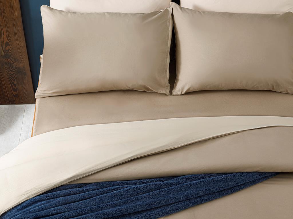 Plain Bumbac Pentru O Persoana Set Lenjerıe De Pat 160*220 Cm Kaki - Bej.