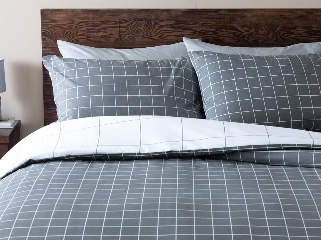 Plain Check Bumbac Single Set Lenjerie De Pat 160*220 Cm Antracit