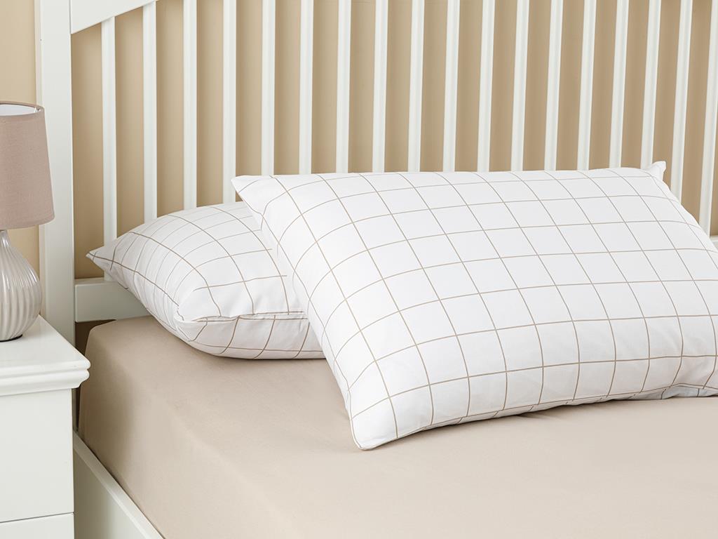 Plain Check Kombin Cottony Set 2  FAȚĂ DE PERNĂ 50x70 cm White-Beige