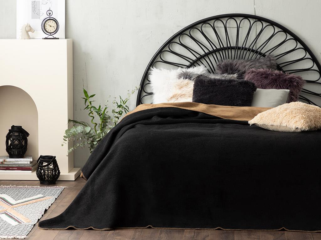 Plain Cottony Double Person  PĂTURĂ 200x220 cm Black-Beige
