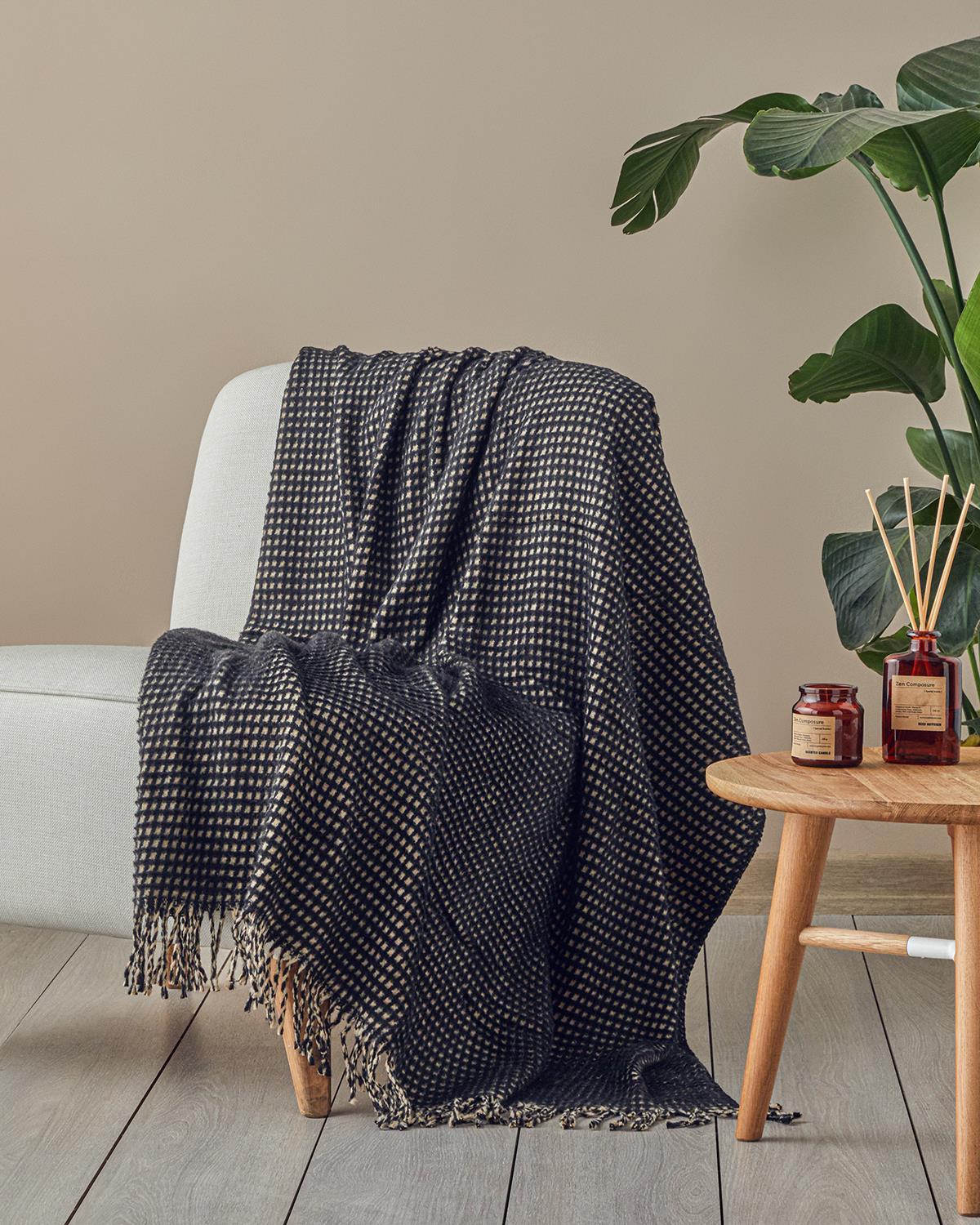 Plain Cu Bumbac Waffle Pătură Televizor 110x170 cm. Antracit - Bej