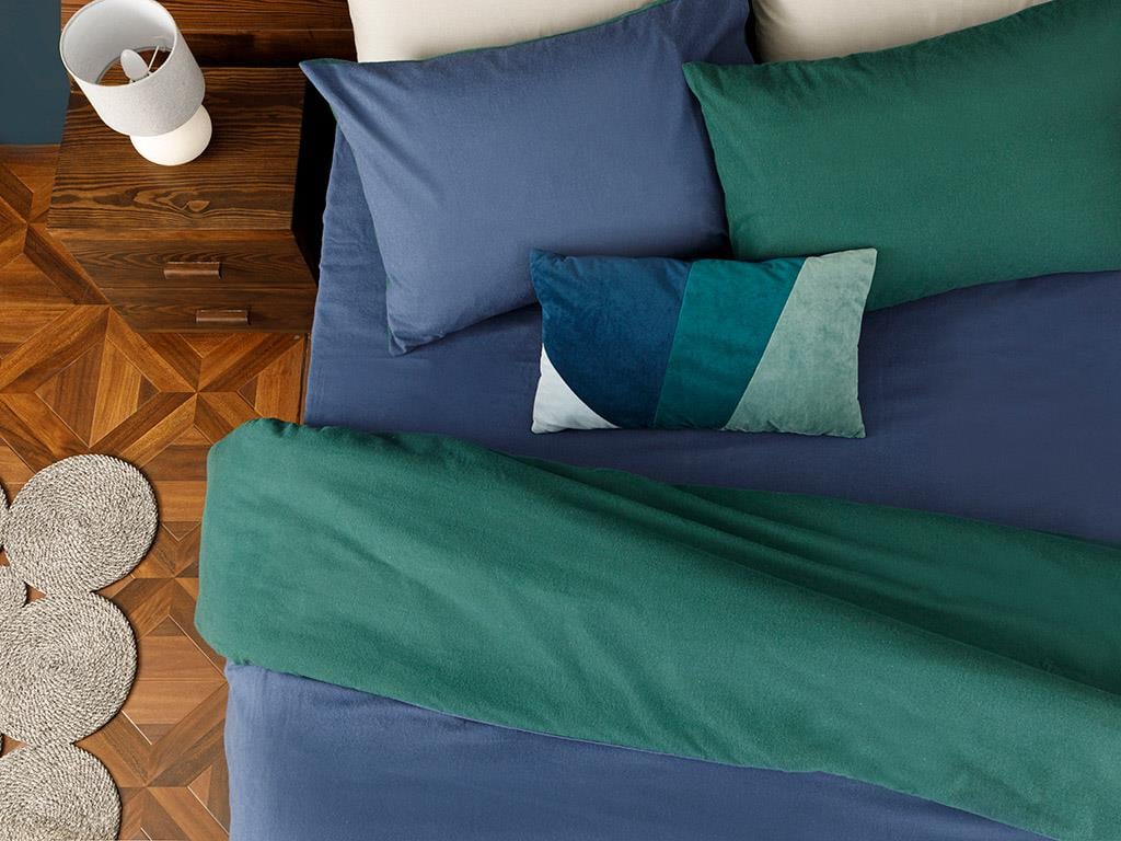 Plain  Flanelă For One Person  SET LENJERIE DE PAT 160x220 cm Green-Blue