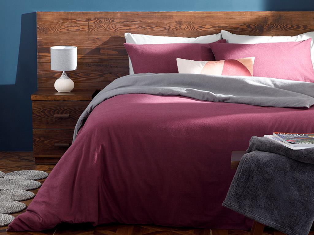 Plain  Flanelă For One Person  SET LENJERIE DE PAT 160x220 cm Damson-Grey
