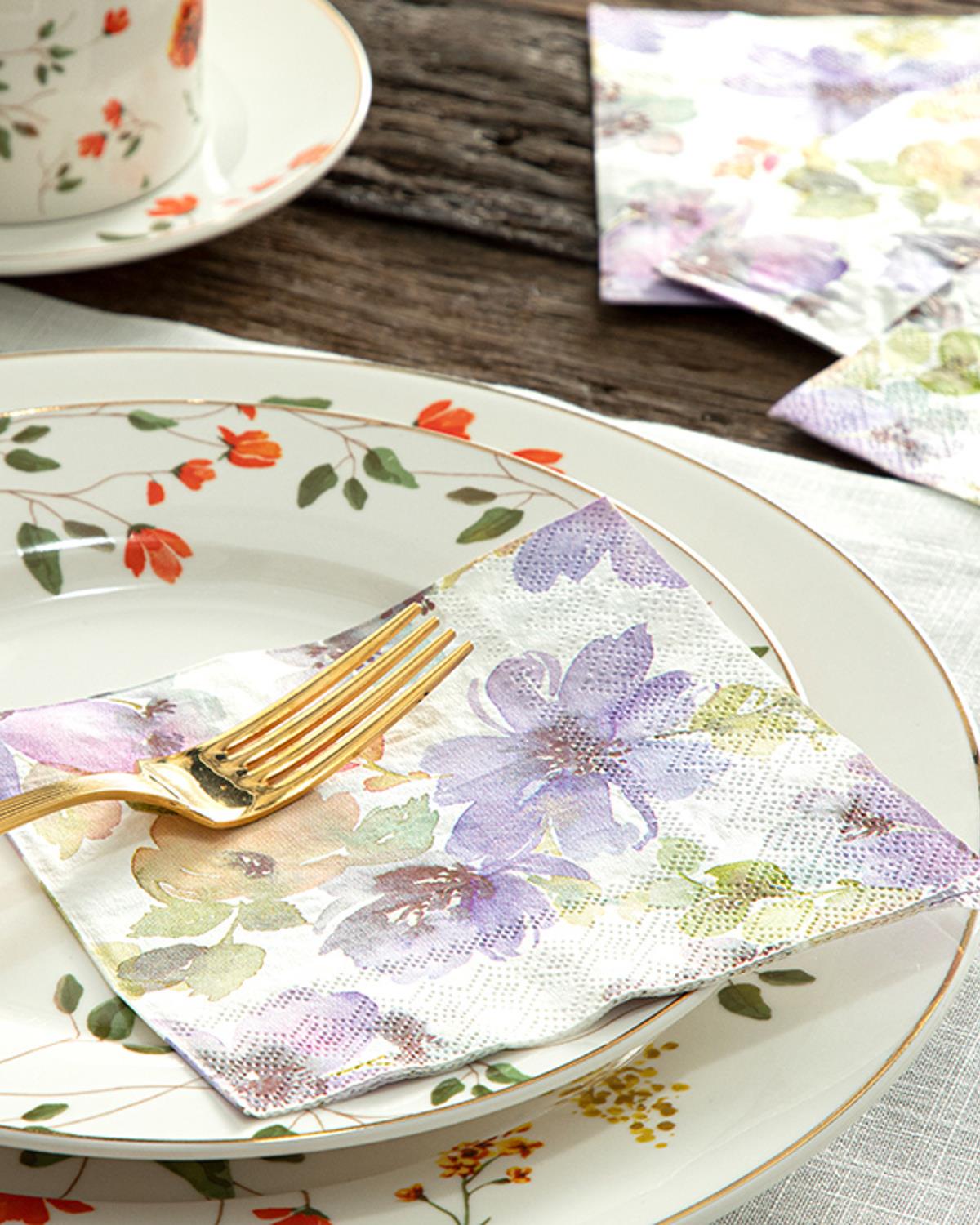 Plantes Vivaces Paper 20 Set Tissue Napkin 25x25 cm Lilac.