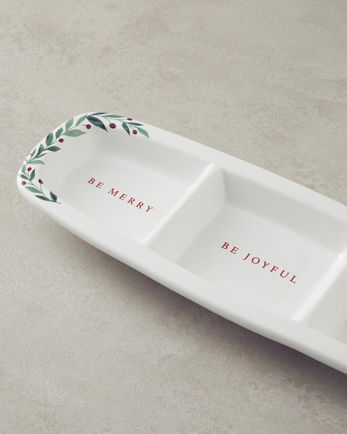 Platou cu 3 compartimente, Wonderful Year, ceramică, 31x11 cm, alb