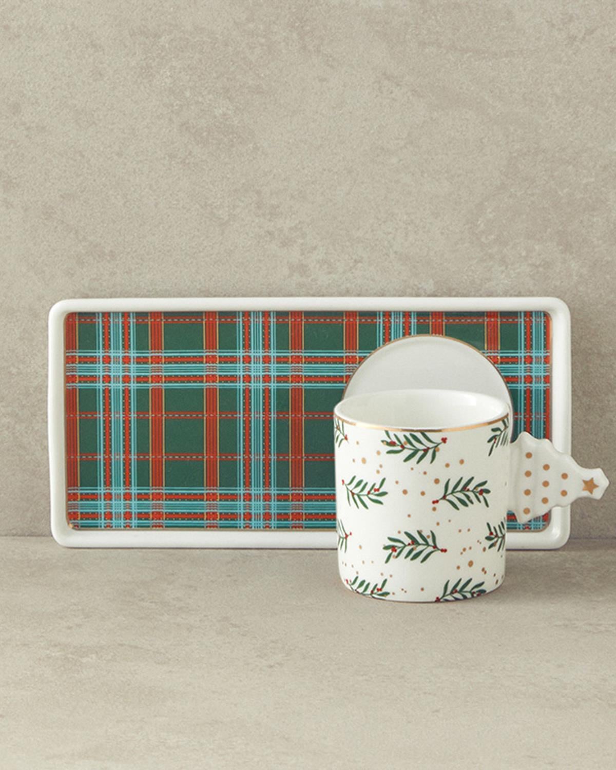 Pomul de Crăciun Porțelan New Bone China Cu Tavă Set De Cești De Cafea 80 ml Roșu