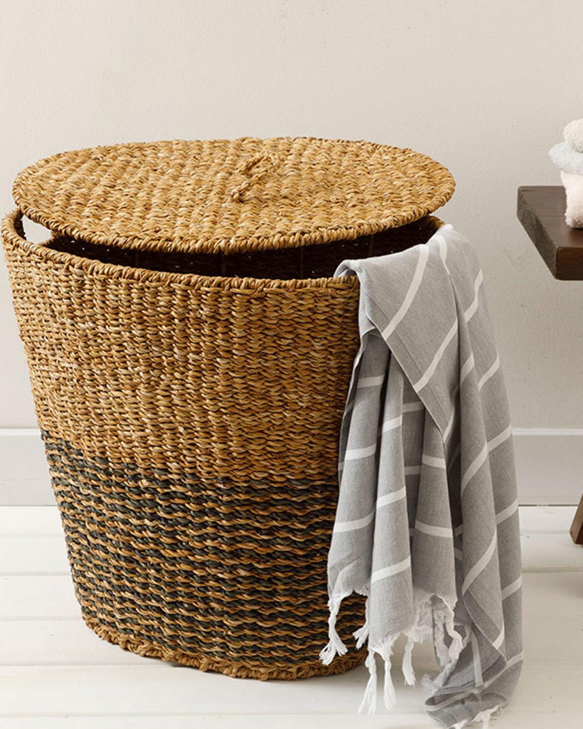 Natural Story Straw Laundry Basket 50x40x50cm Brown - Black