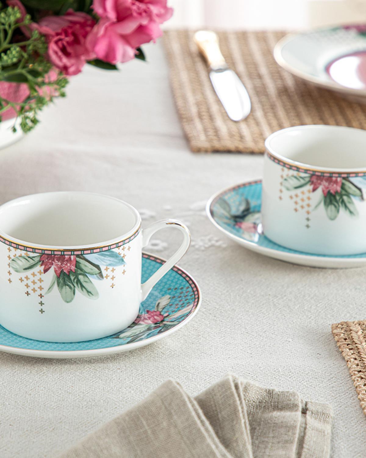 Protea New Bone China 4 Parça 2 Kişilik Tea Cup Set 220 ml Blue