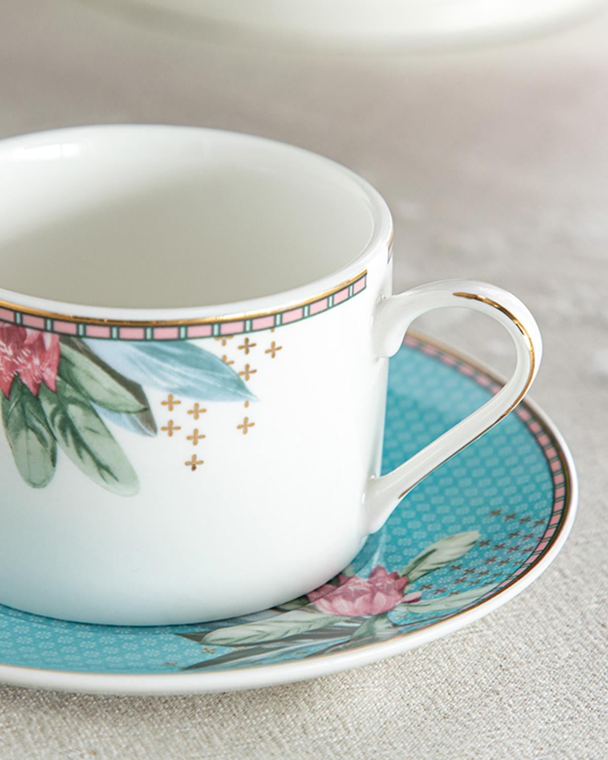 Protea New Bone China 4 Parça 2 Kişilik Tea Cup Set 220 ml Blue