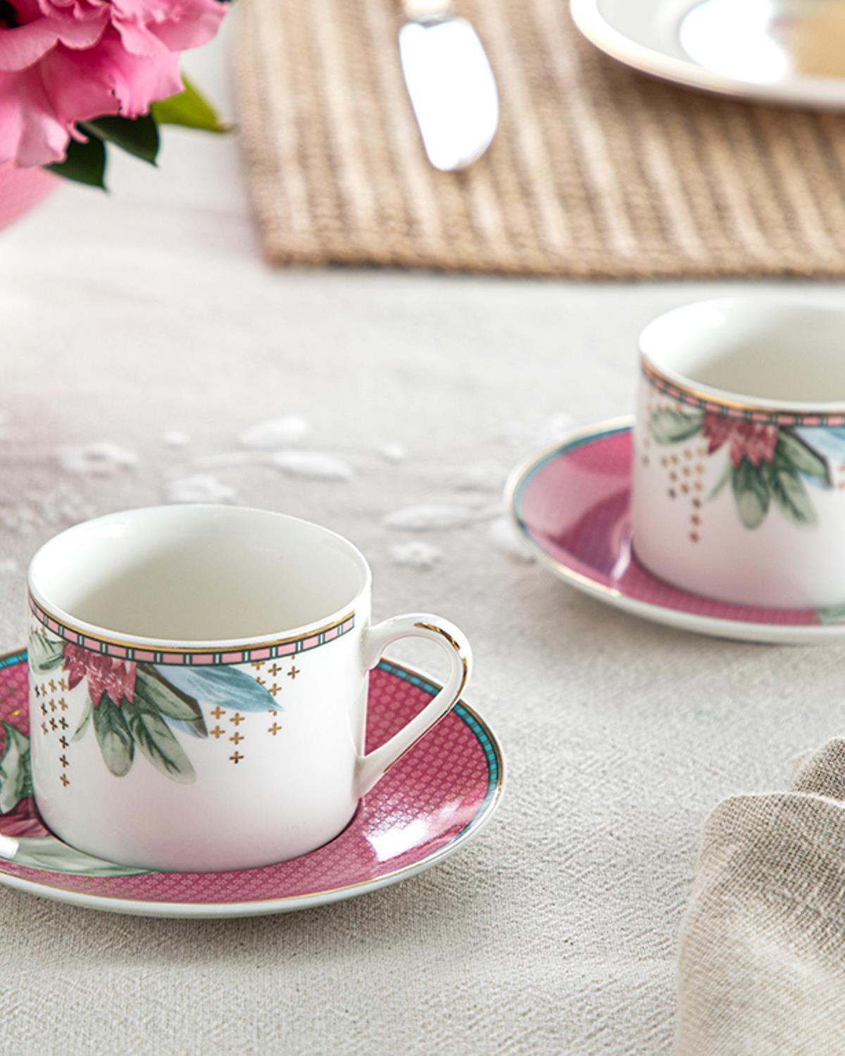 Protea New Bone China 4 Pieces 2 Servings Coffee Cup Set 80 ml Pink
