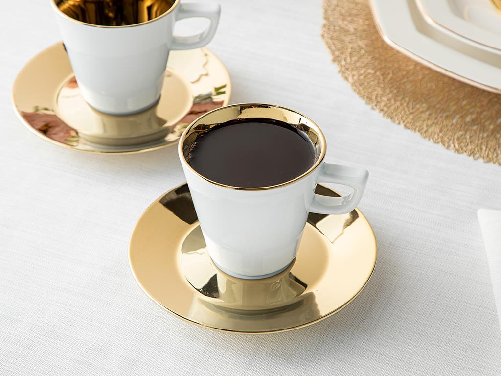 Rako Porcelain 4 Parça 2 Kişilik Tea Cup Set 180 ml Gold