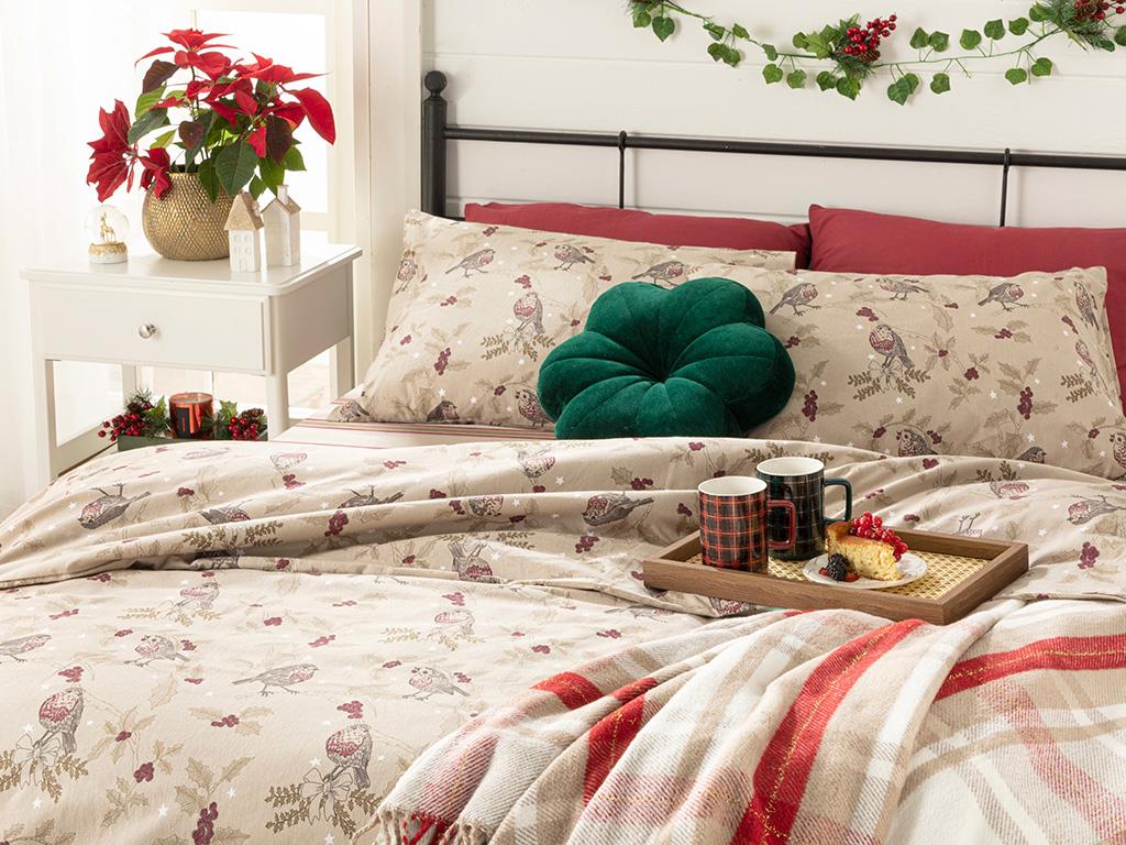 Robin Bird Joy Flanelă King Size Set Lenjerie De Pat 240*220 Cm Bej