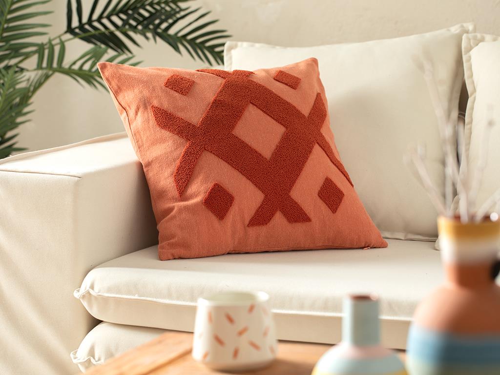 Roche Punch Embroidered Cover Throw Pillows 45x45 cm Brick Red