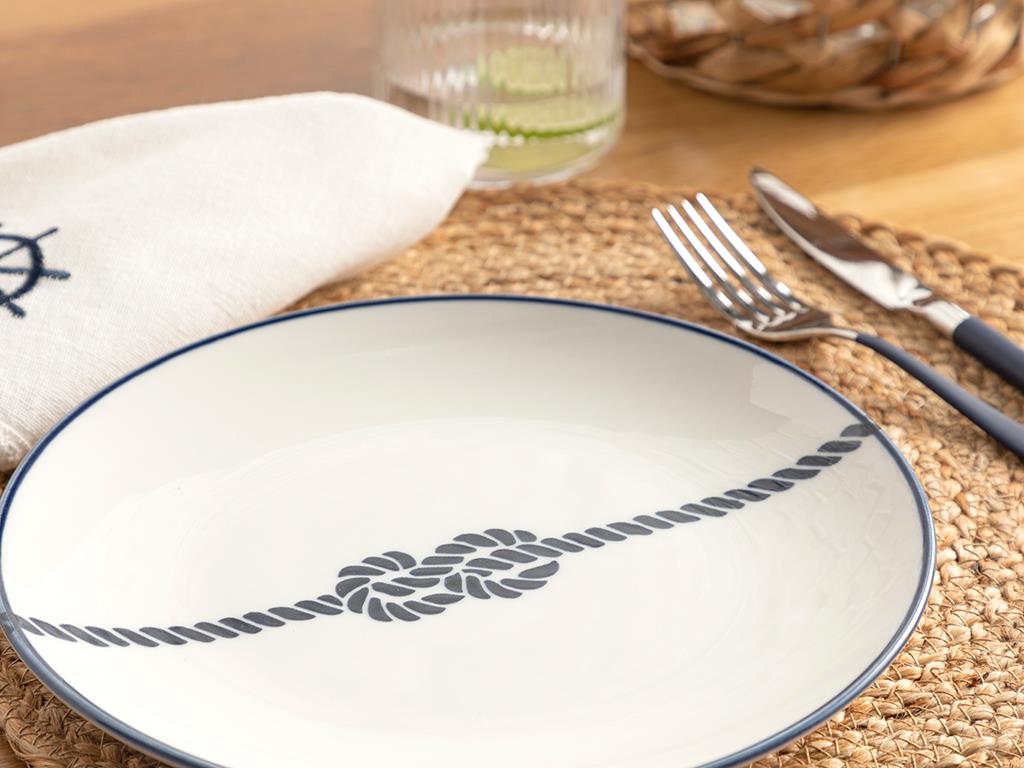 Rope Porcelain Service Plate 24 cm White - Navy Blue