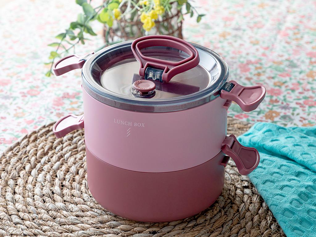 Rosse Plastic 2-Tier Lunch Box 16x13,5x13,5 cm DarkPink