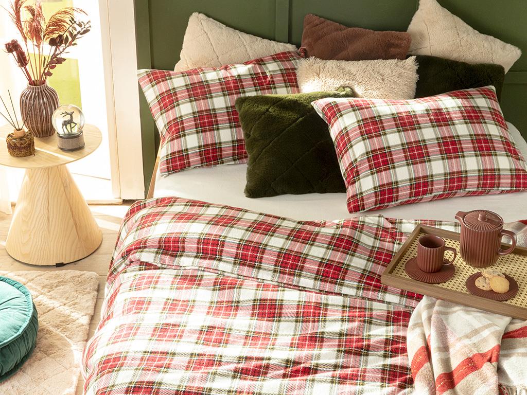Royal Stewart Flanelă King Size Set Lenjerie De Pat 240*220 Cm Roșu