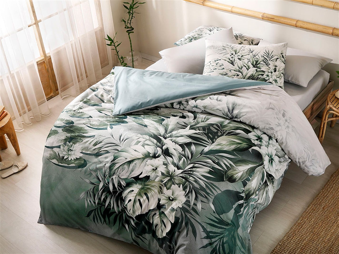 Sălbatic verde 57 Tel / 144 Numărul de fir Persoană dublă 200x220 cm Seledon,