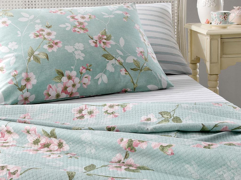 Sakura Zen  Cu imprimeu Persoană dublă  CUVERTURĂ 200x220 cm Mint-lilac-roz