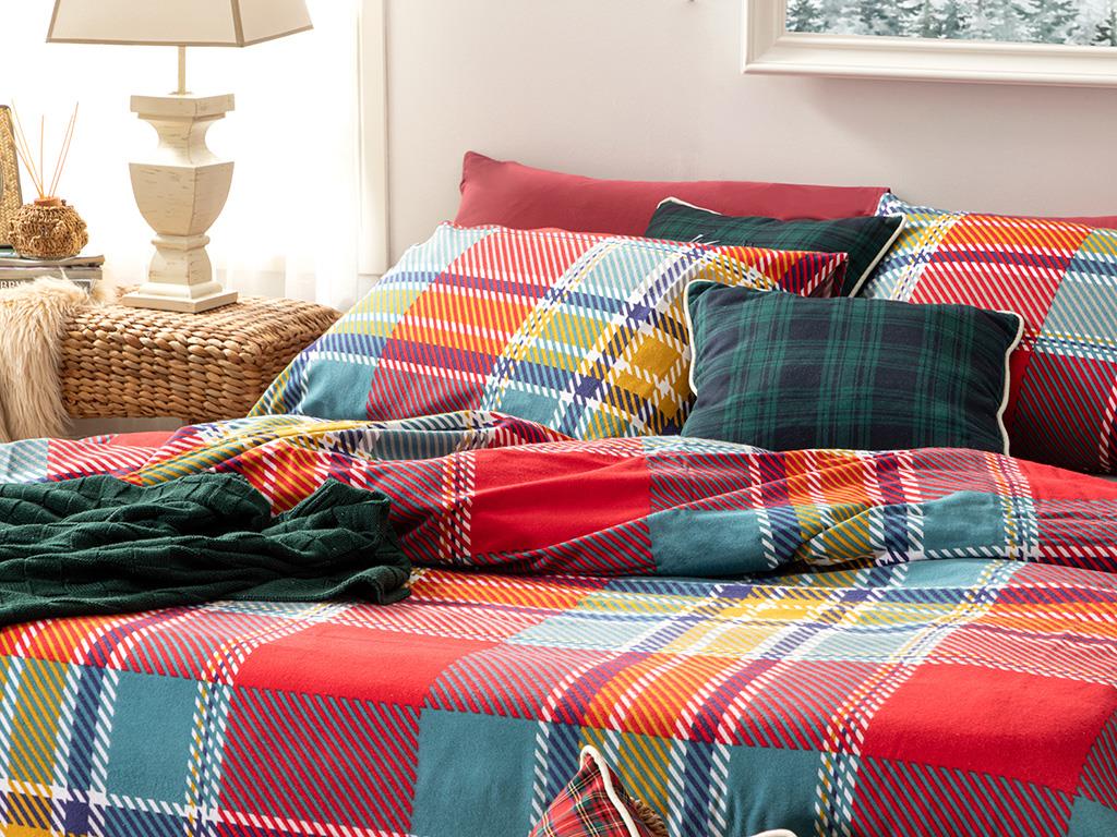 Salford Flanelă King Size Set Lenjerie De Pat 240*220 Cm Roșu