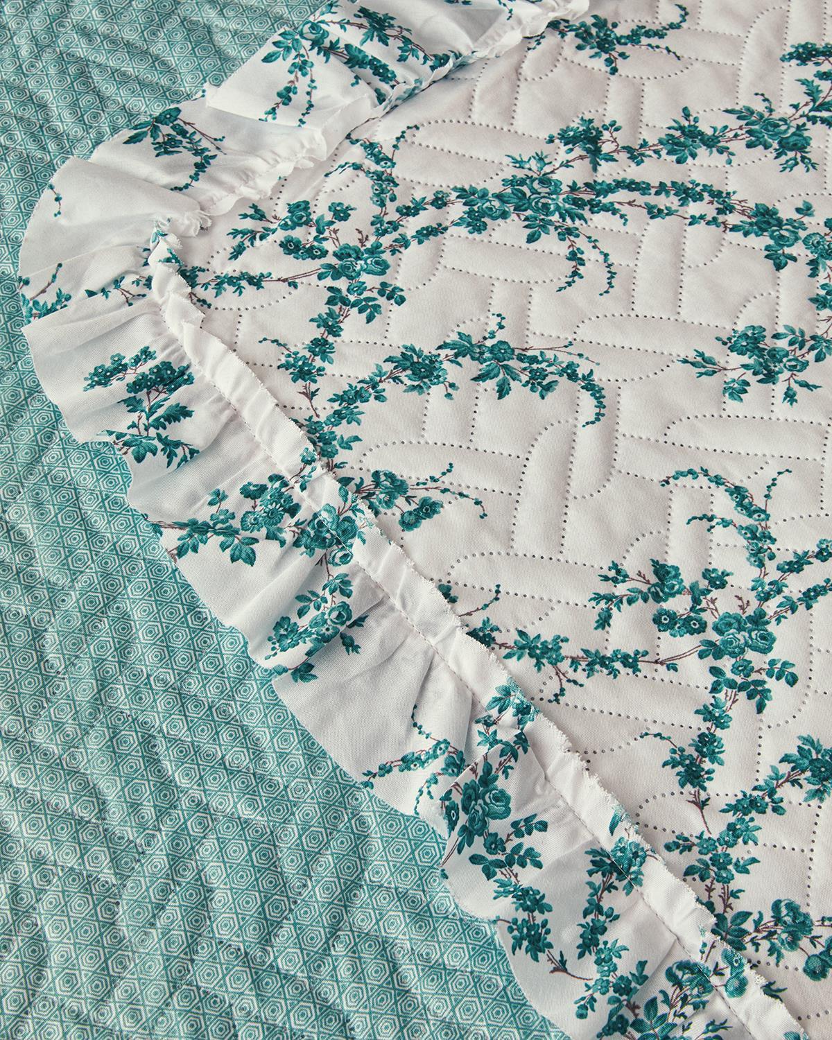 Scroll Flowers Multifuncțional Single Set Cuverturi Pat 160x220 cm Verde