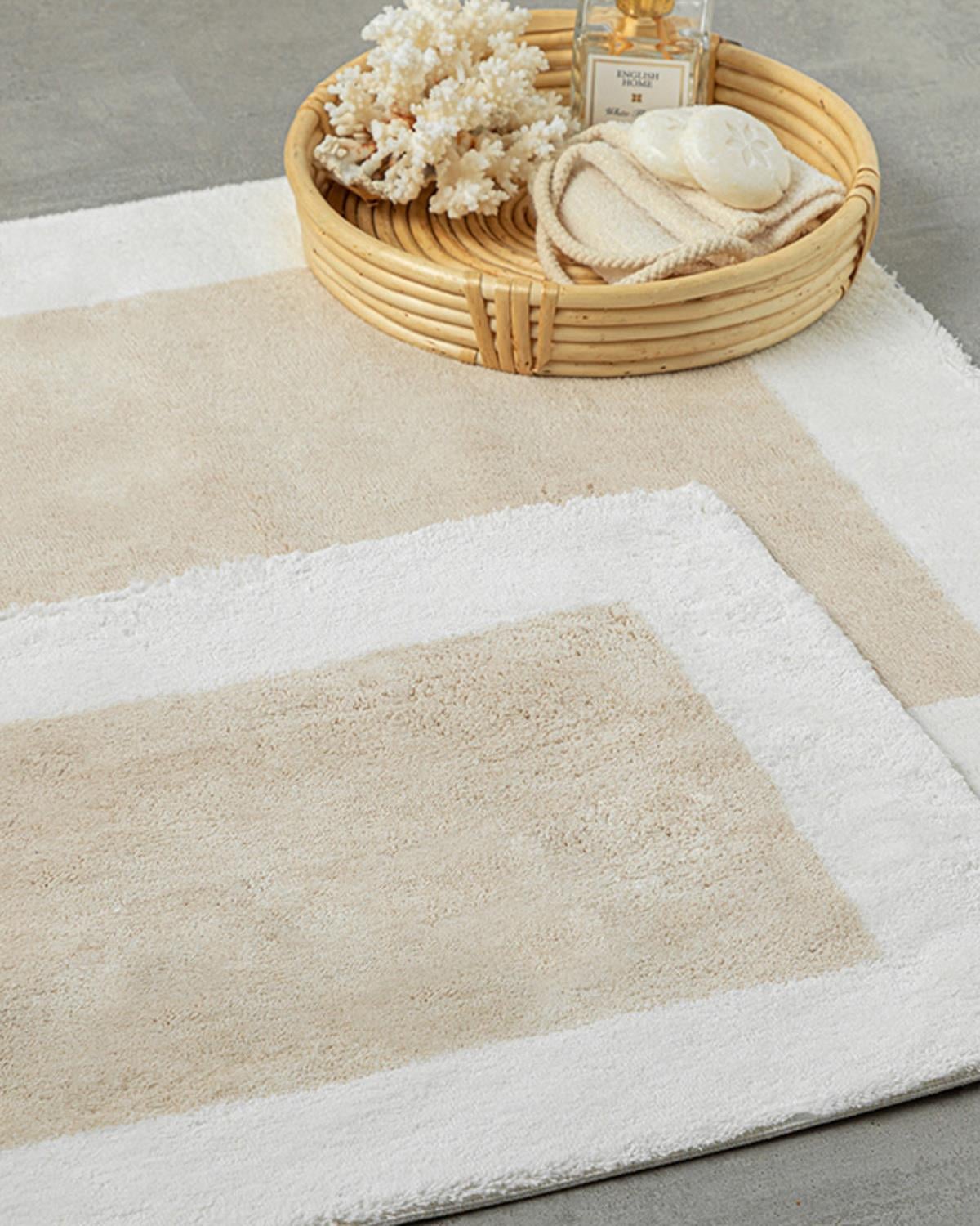 Set 2 covorașe de baie, Tetra, bumbac, 60x90 + 40x60 cm, ecru-bej