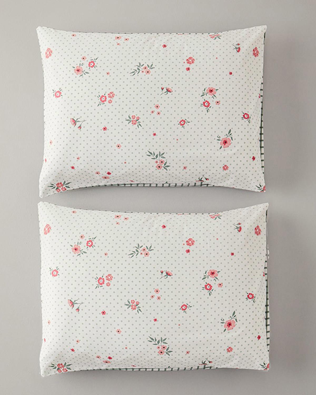 Set 2 fețe de pernă, Bloomy Dots, bumbac, 50x70 cm, roz