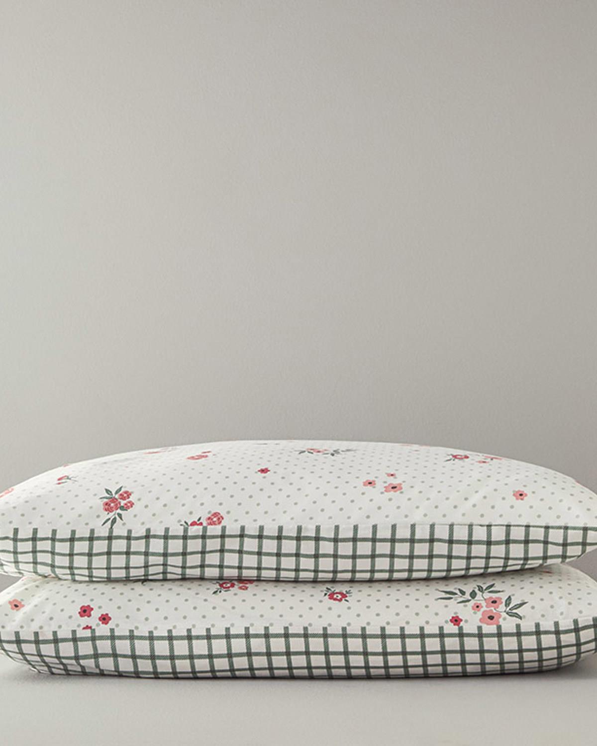 Set 2 fețe de pernă, Bloomy Dots, bumbac, 50x70 cm, roz