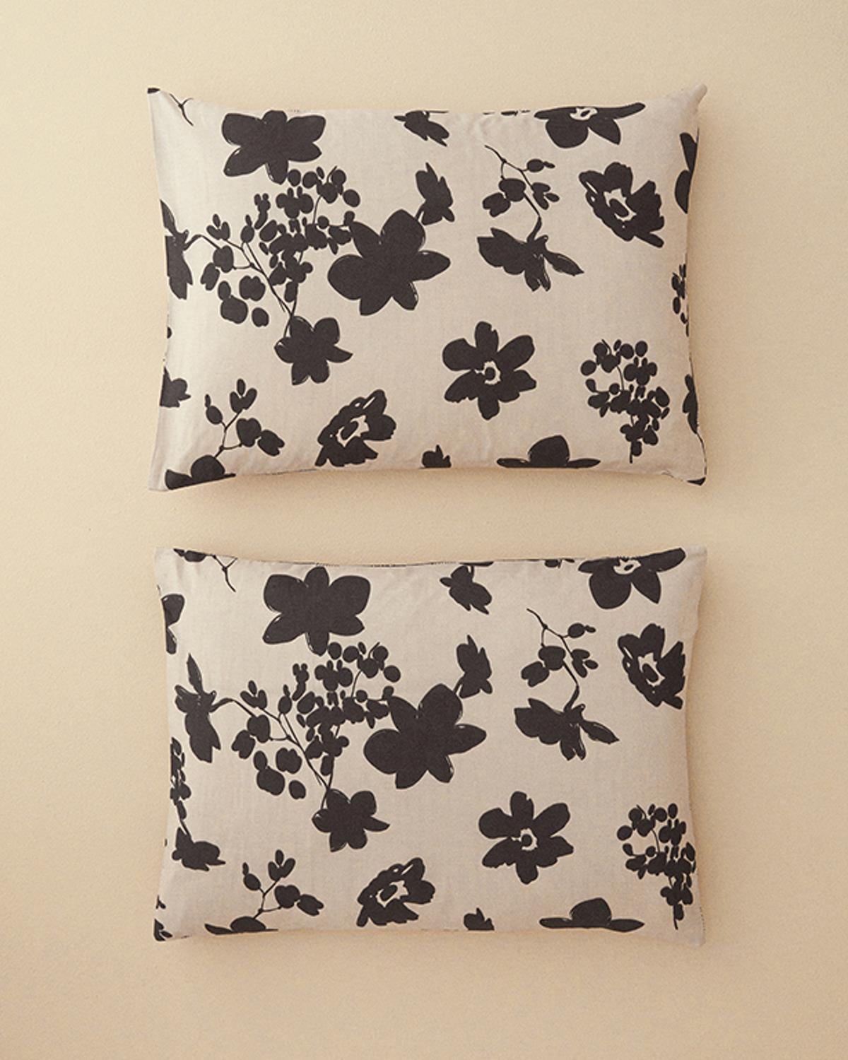 Set 2 fețe de pernă, Cosmos Garden, bumbac-viscoză, 50x70 cm, bej