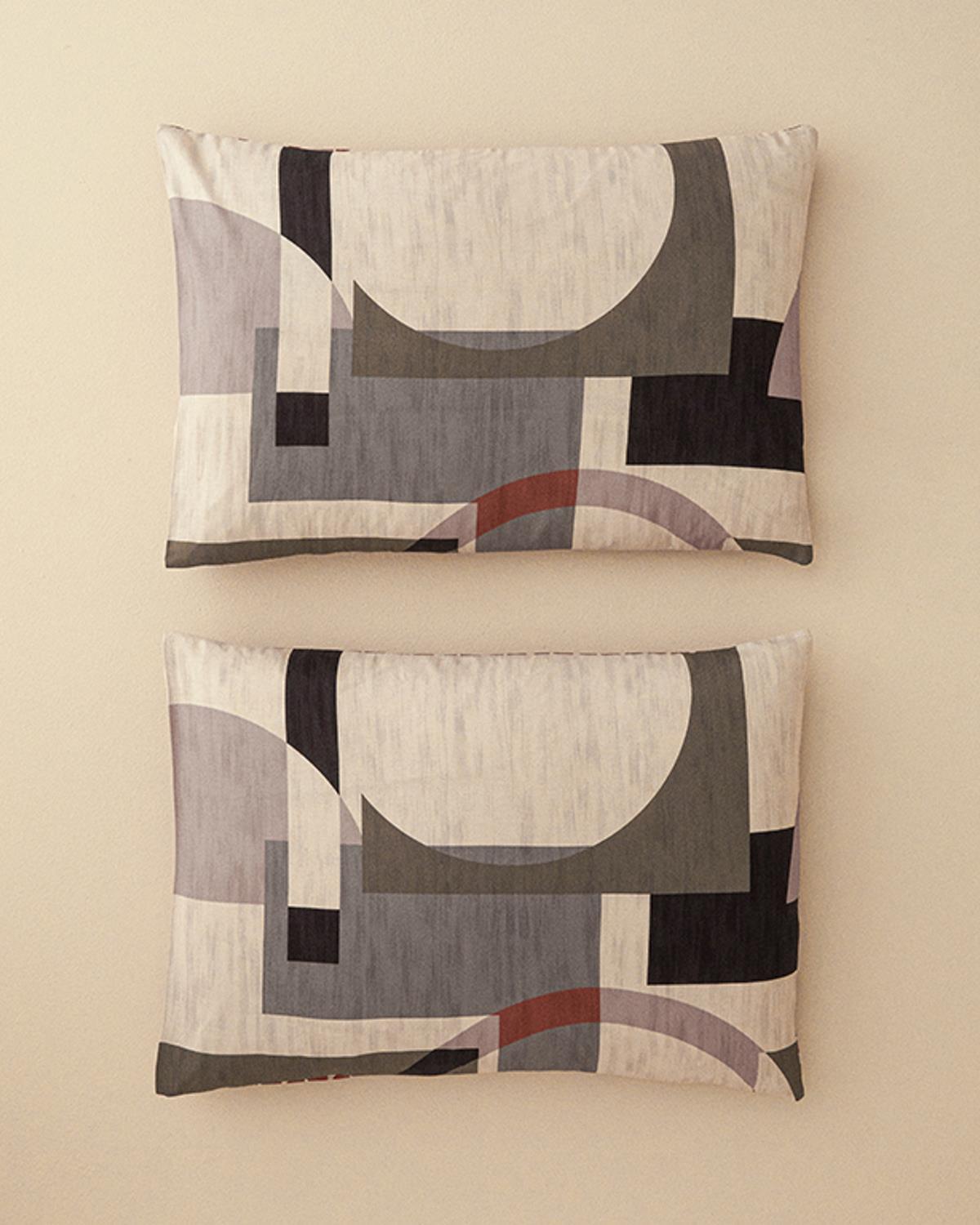 Set 2 fețe de pernă, Dynamic Square, bumbac-viscoză, 50x70 cm, bej – terracotta